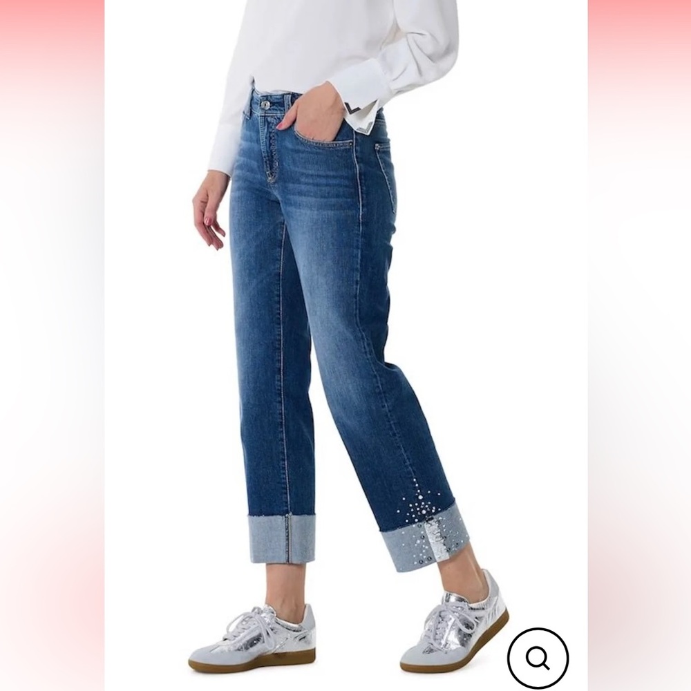CAMBIO Paris Straight Short Jeans in Mid-Blue